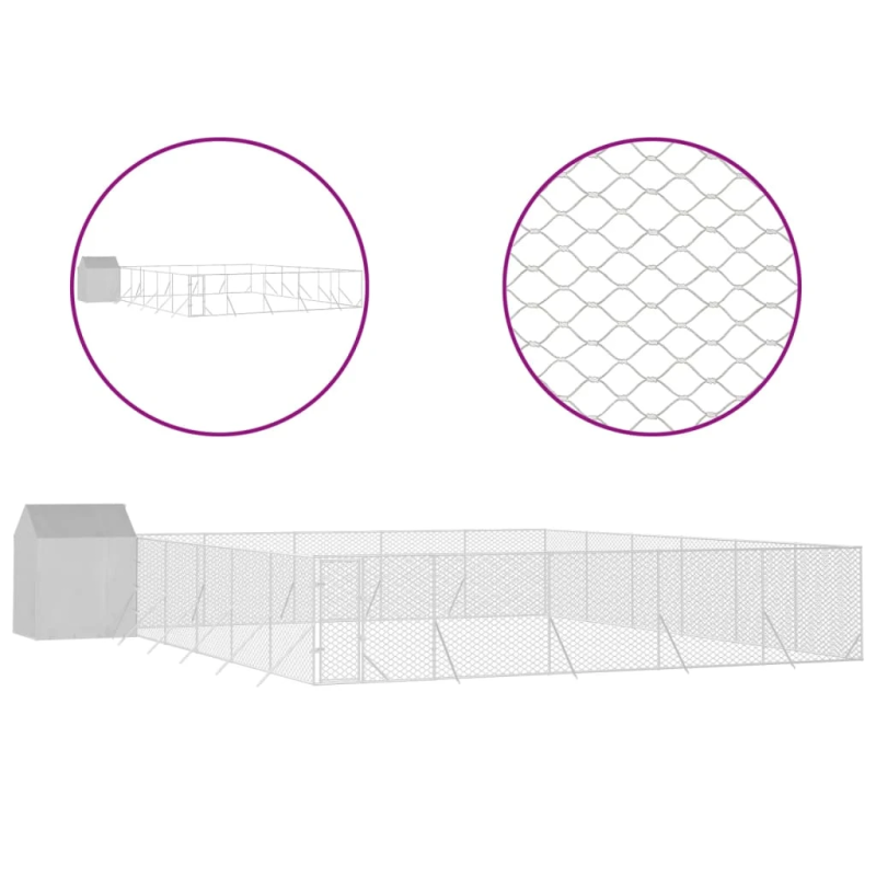 vidaXL suņu voljērs ar jumtu, 12x12x2,5m, cinkots tērauds, sudrabains