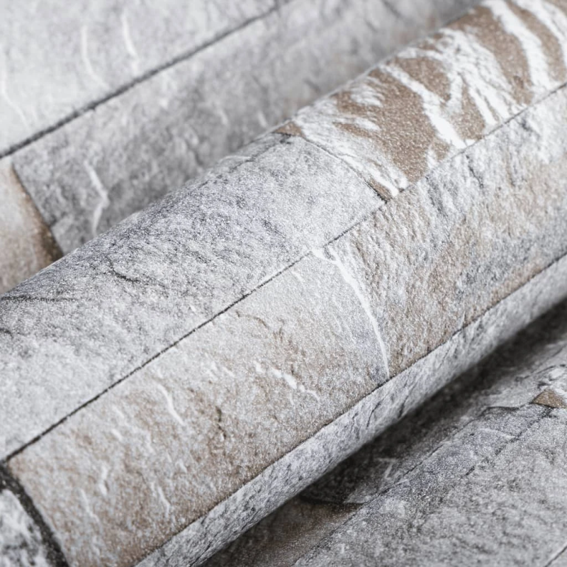 vidaXL tapete, 3D akmens dizains, pelēka un brūna, 10x0,53 m, neausta