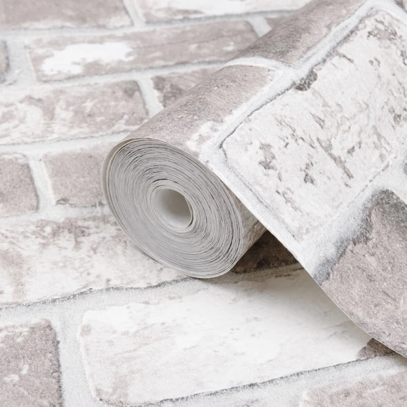 vidaXL tapete, 3D ķieģeļu dizains, pelēka, 10x0,53 m, neausta