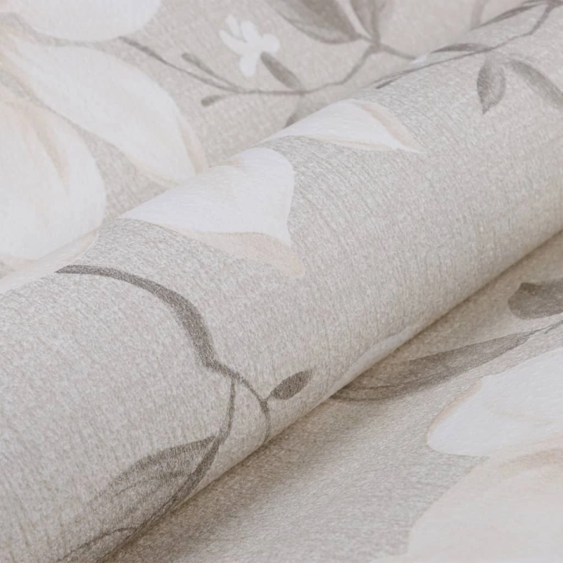 vidaXL tapete, 3D ziedu dizains, pelēka, 10x0,53 m, neausta