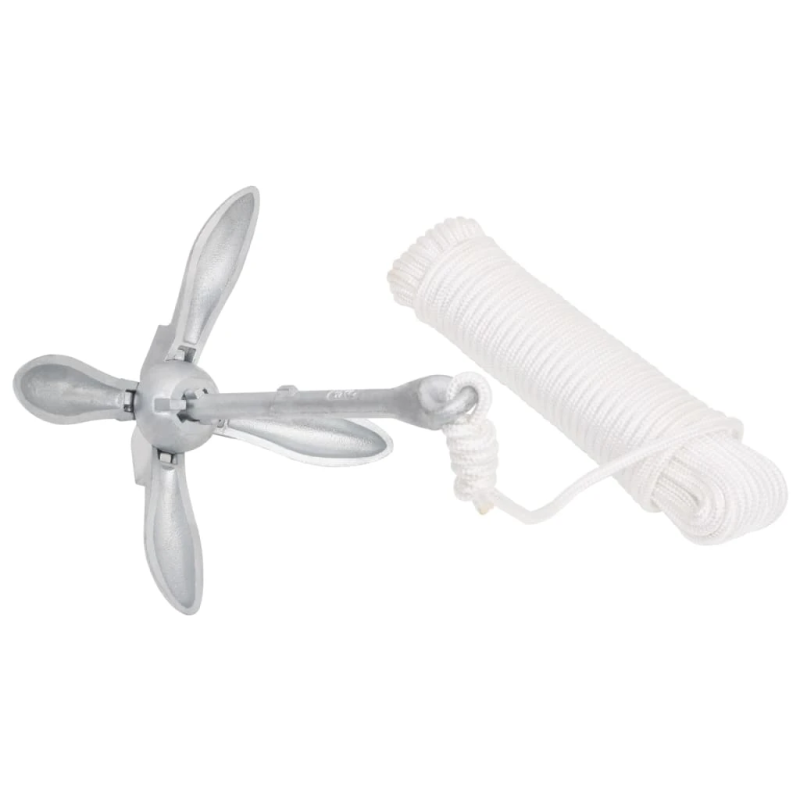 vidaXL saliekamais enkurs ar virvi, sudrabains, 2,5 kg, kaļamā dzelzs