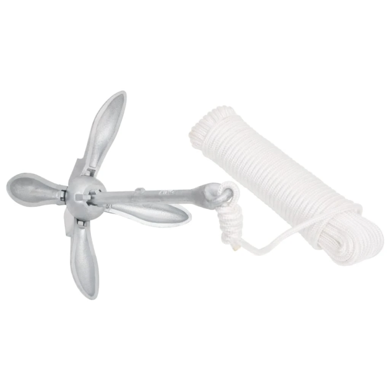 vidaXL saliekamais enkurs ar virvi, sudrabains, 3,2 kg, kaļamā dzelzs