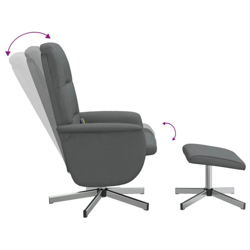 vidaXL masāžas krēsls ar kāju balstu, atgāžams, tumši pelēks audums