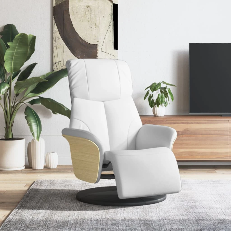 vidaXL atpūtas krēsls ar kāju balstu, atgāžams, balta mākslīgā āda