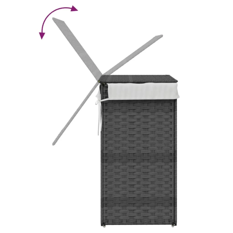 vidaXL veļas grozs ar vāku, pelēks, 46x33x60 cm, mākslīgā rotangpalma