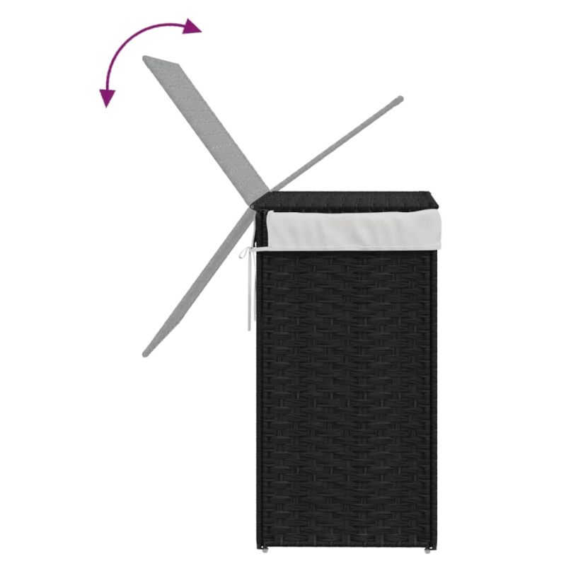 vidaXL veļas grozs ar vāku, melns, 46x33x60 cm, mākslīgā rotangpalma