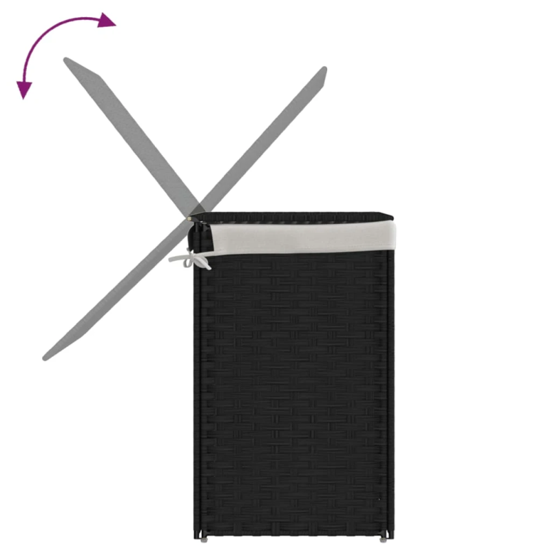 vidaXL veļas grozs, 2 nodalījumi, 53x35x57 cm, melna PE rotangpalma