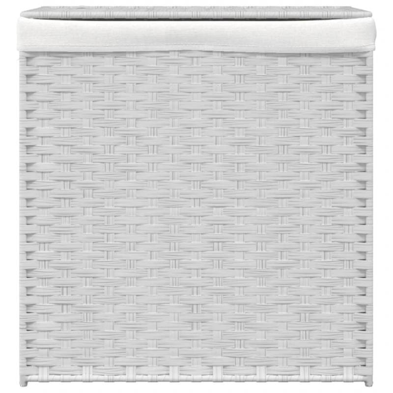 vidaXL veļas grozs, 2 nodalījumi, 53x35x57 cm, balta PE rotangpalma