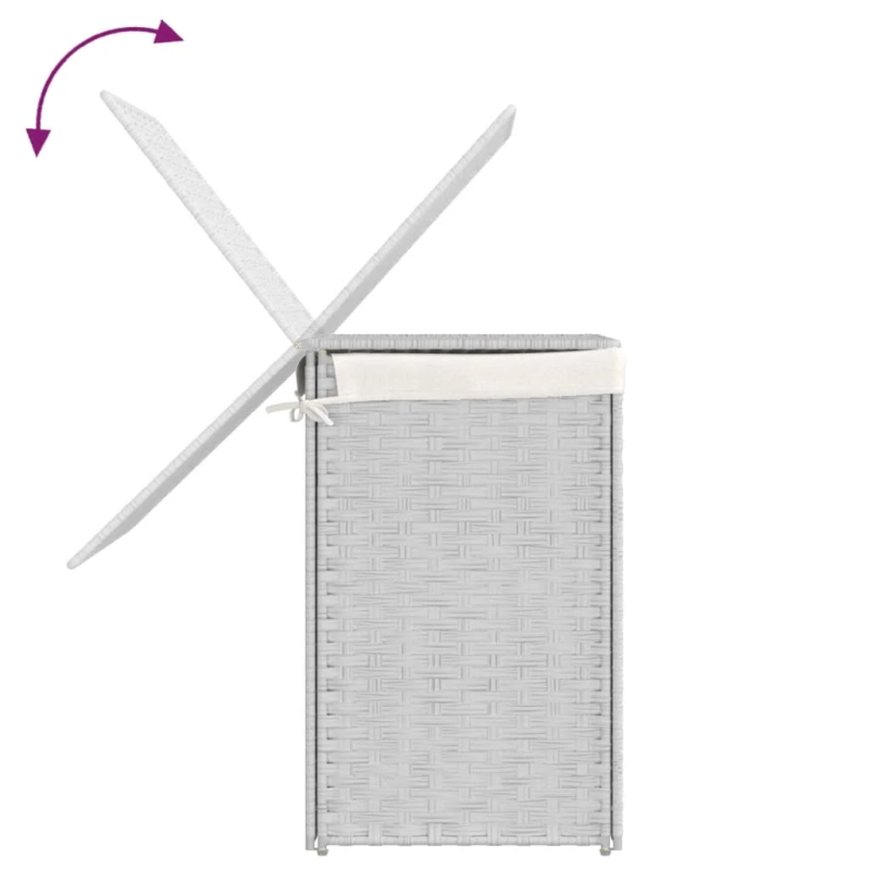 vidaXL veļas grozs, 2 nodalījumi, 53x35x57 cm, balta PE rotangpalma