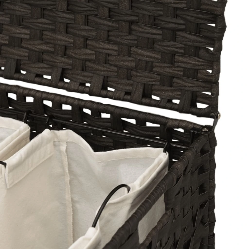 vidaXL veļas grozs ar riteņiem, tumši brūns, 66x35x60 cm, rotangpalma