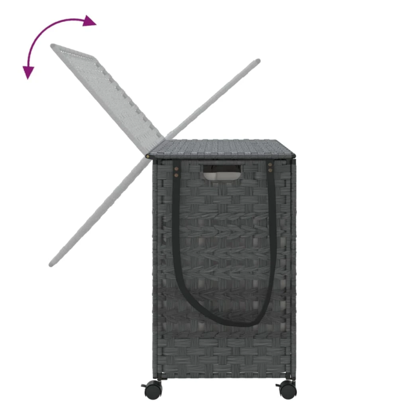 vidaXL veļas grozs ar riteņiem, pelēks, 66x35x60 cm, rotangpalma