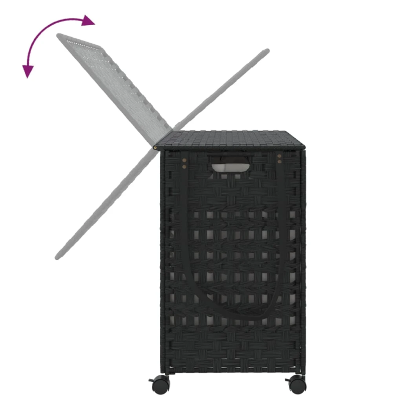 vidaXL veļas grozs ar riteņiem, melns, 66x35x60 cm, rotangpalma