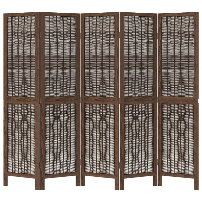 vidaXL 5-paneļu istabas aizslietnis, tumši brūns, paulonijas masīvkoks