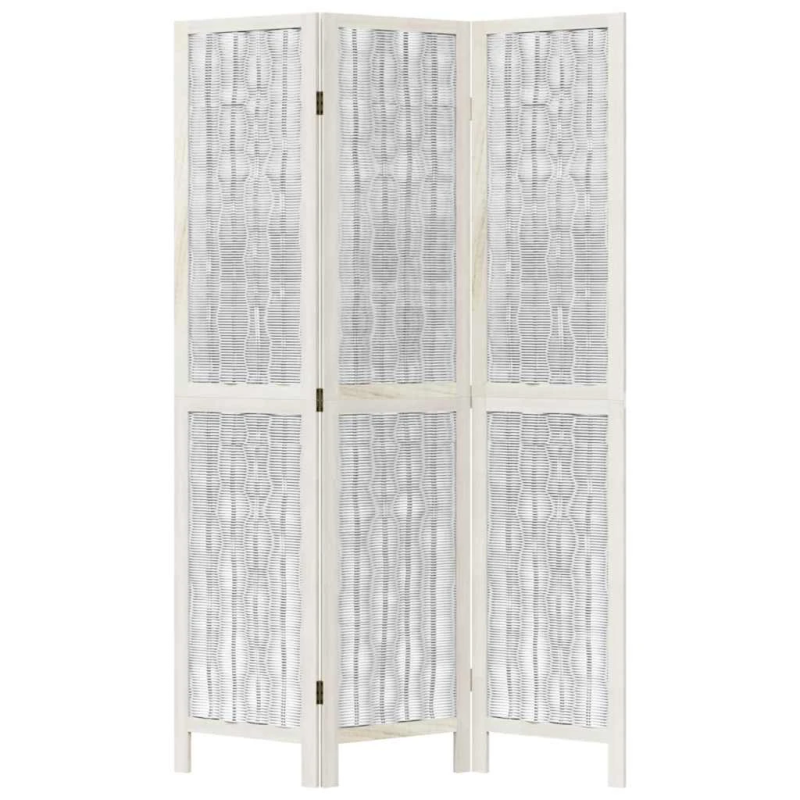 vidaXL 3-paneļu istabas aizslietnis, balts, paulonijas masīvkoks