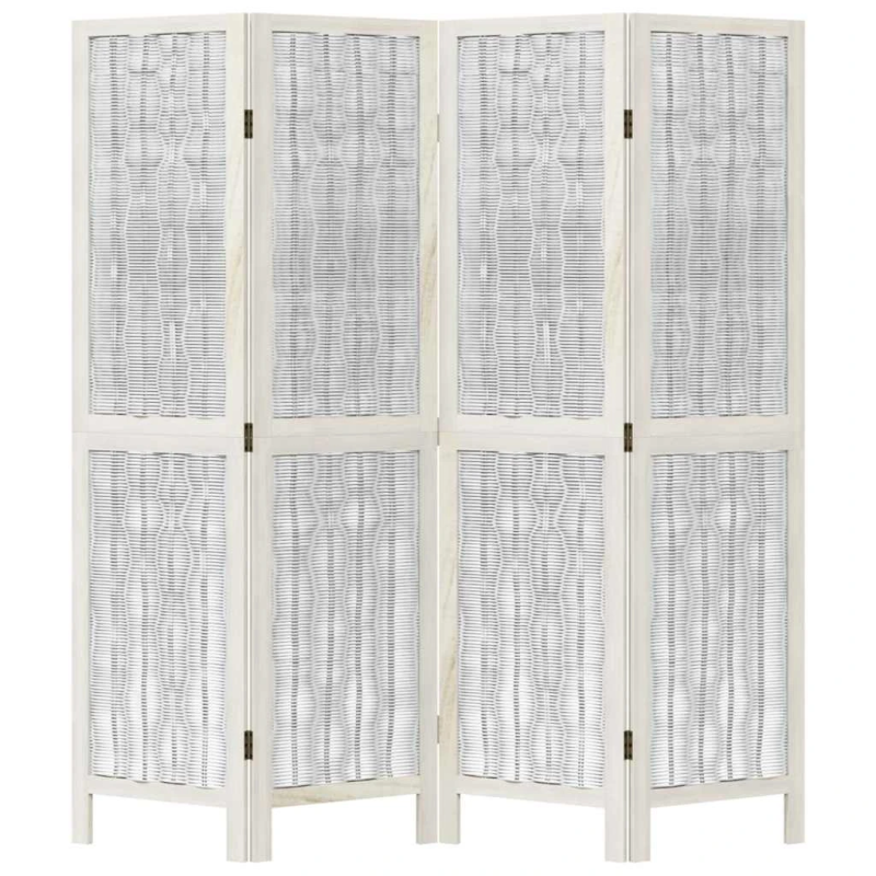 vidaXL 4-paneļu istabas aizslietnis, balts, paulonijas masīvkoks