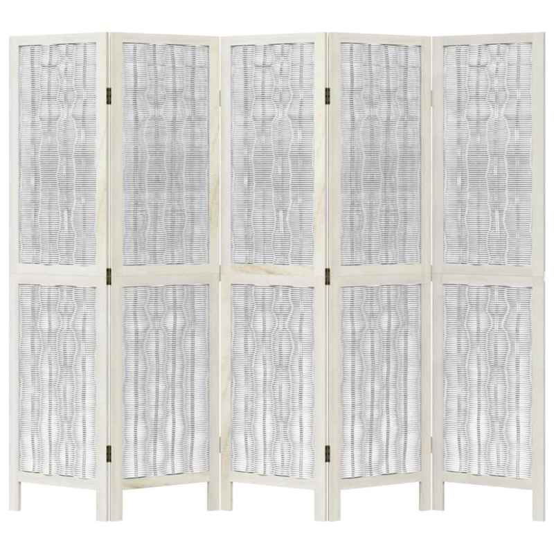 vidaXL 5-paneļu istabas aizslietnis, balts, paulonijas masīvkoks