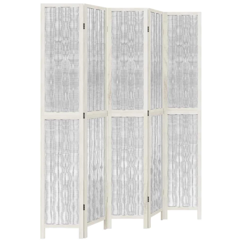 vidaXL 5-paneļu istabas aizslietnis, balts, paulonijas masīvkoks