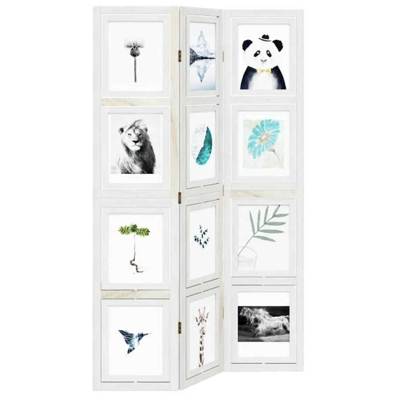 vidaXL 3-paneļu istabas aizslietnis, balts, paulonijas masīvkoks