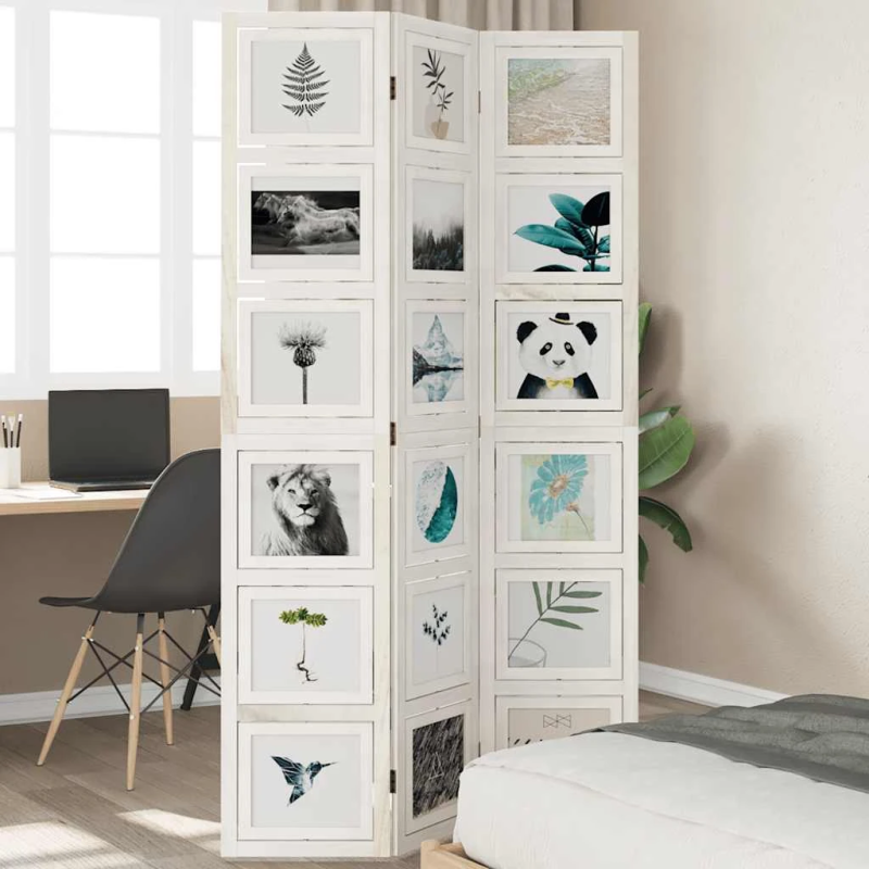 vidaXL 3-paneļu istabas aizslietnis, balts, paulonijas masīvkoks