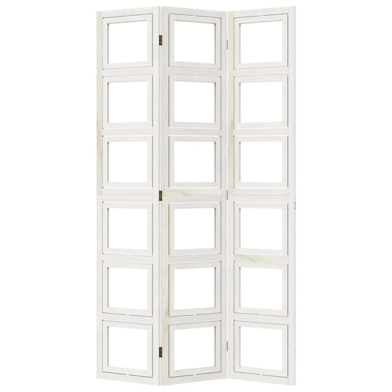 vidaXL 3-paneļu istabas aizslietnis, balts, paulonijas masīvkoks