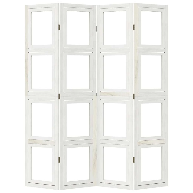 vidaXL 4-paneļu istabas aizslietnis, balts, paulonijas masīvkoks