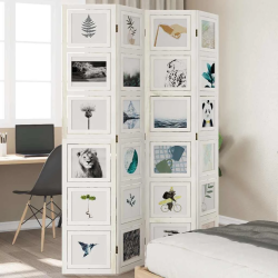 vidaXL 4-paneļu istabas aizslietnis, balts, paulonijas masīvkoks