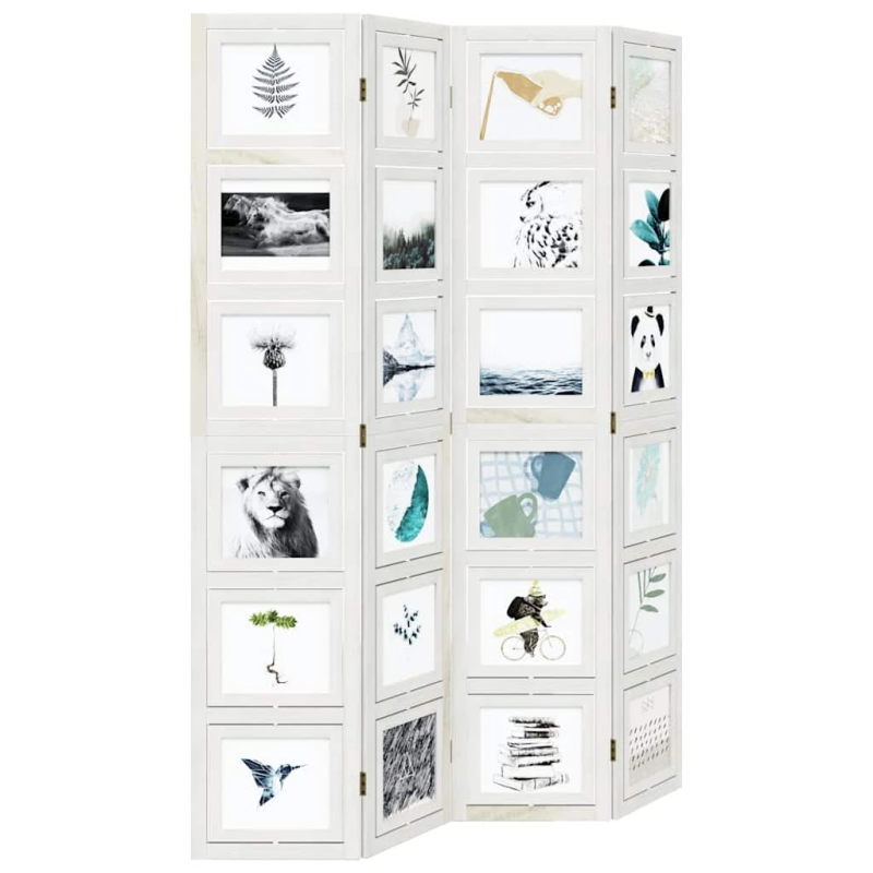 vidaXL 4-paneļu istabas aizslietnis, balts, paulonijas masīvkoks