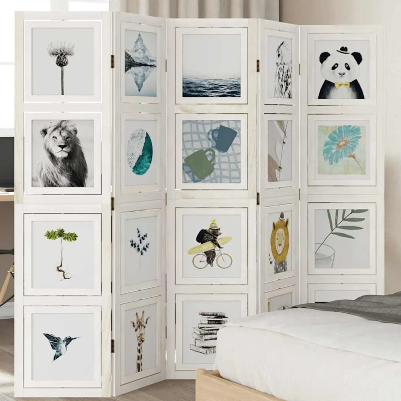 vidaXL 5-paneļu istabas aizslietnis, balts, paulonijas masīvkoks