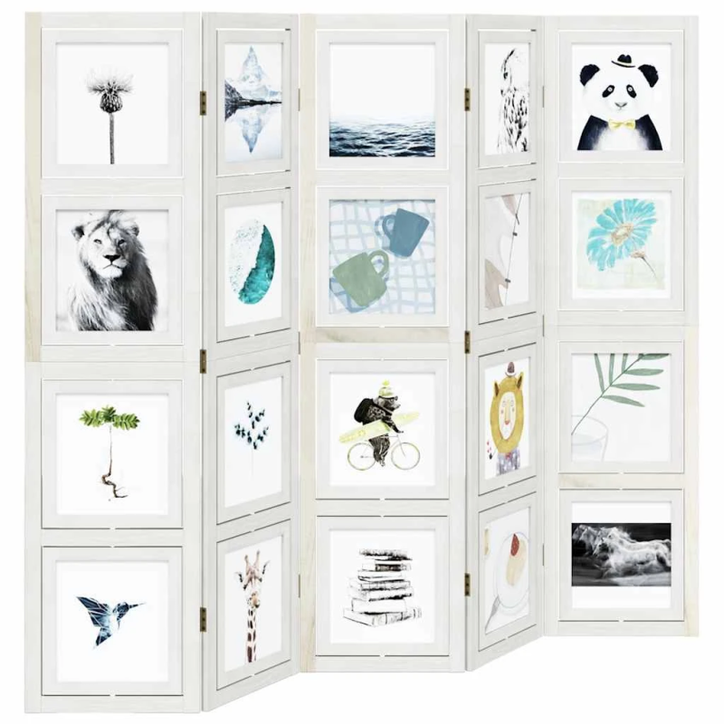 vidaXL 5-paneļu istabas aizslietnis, balts, paulonijas masīvkoks