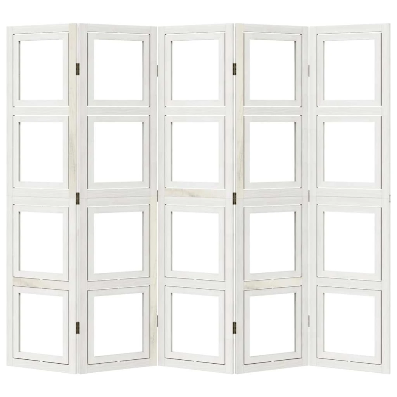 vidaXL 5-paneļu istabas aizslietnis, balts, paulonijas masīvkoks