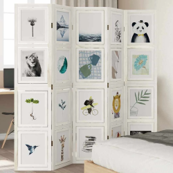 vidaXL 5-paneļu istabas aizslietnis, balts, paulonijas masīvkoks