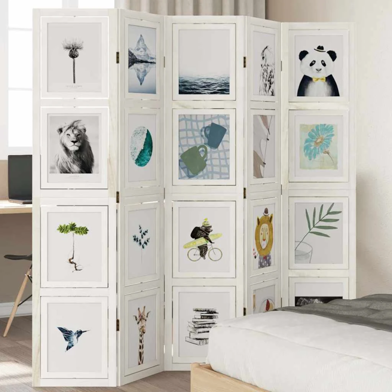 vidaXL 5-paneļu istabas aizslietnis, balts, paulonijas masīvkoks