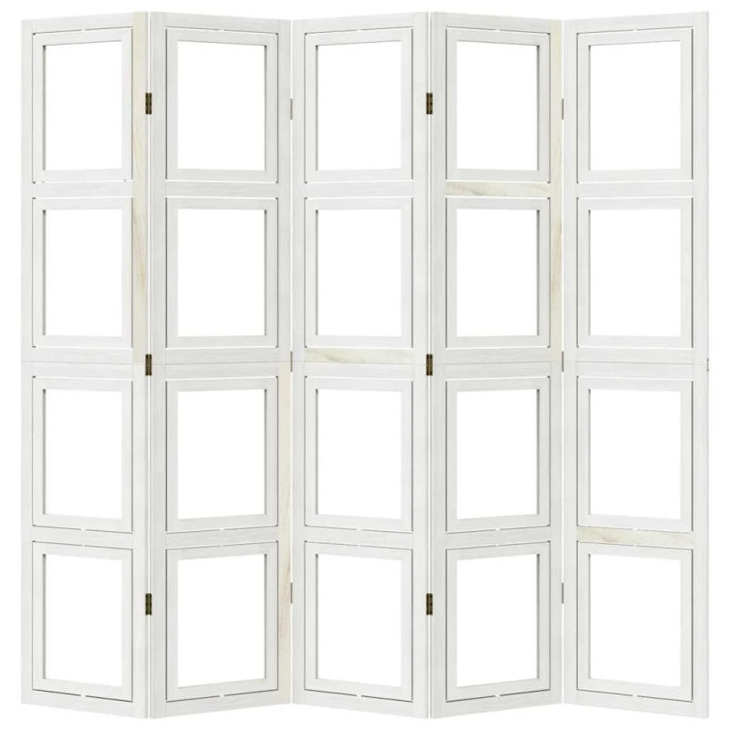 vidaXL 5-paneļu istabas aizslietnis, balts, paulonijas masīvkoks