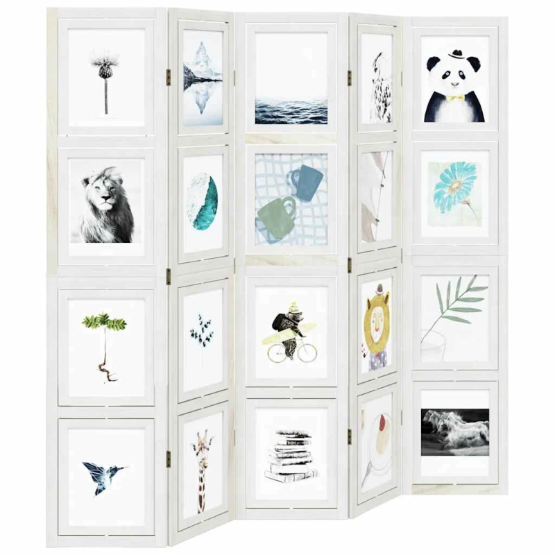 vidaXL 5-paneļu istabas aizslietnis, balts, paulonijas masīvkoks