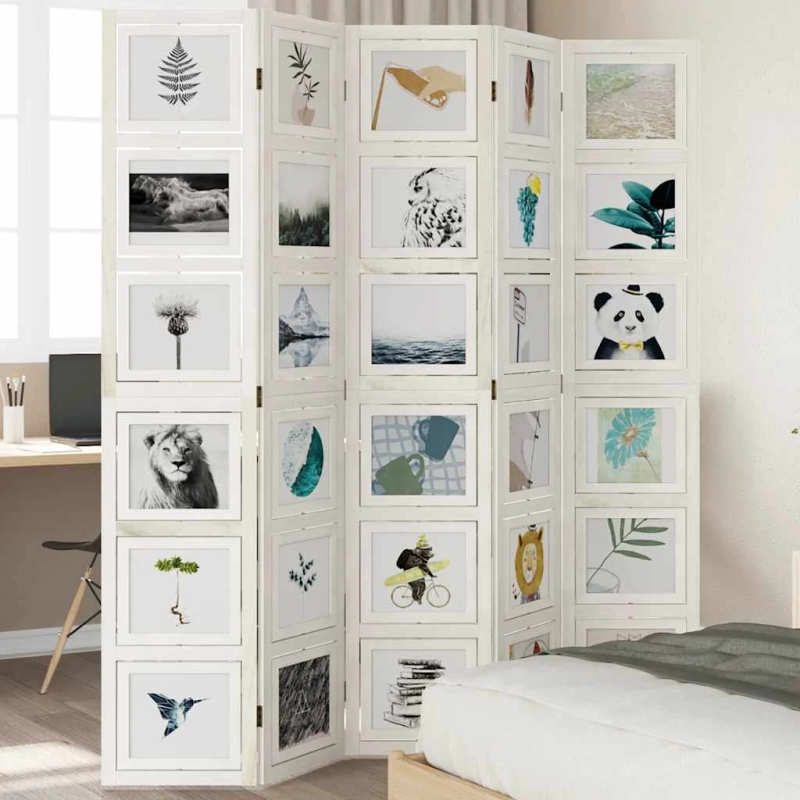 vidaXL 5-paneļu istabas aizslietnis, balts, paulonijas masīvkoks