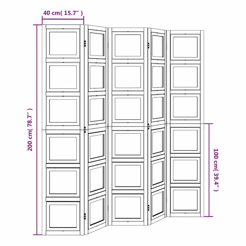 vidaXL 5-paneļu istabas aizslietnis, balts, paulonijas masīvkoks