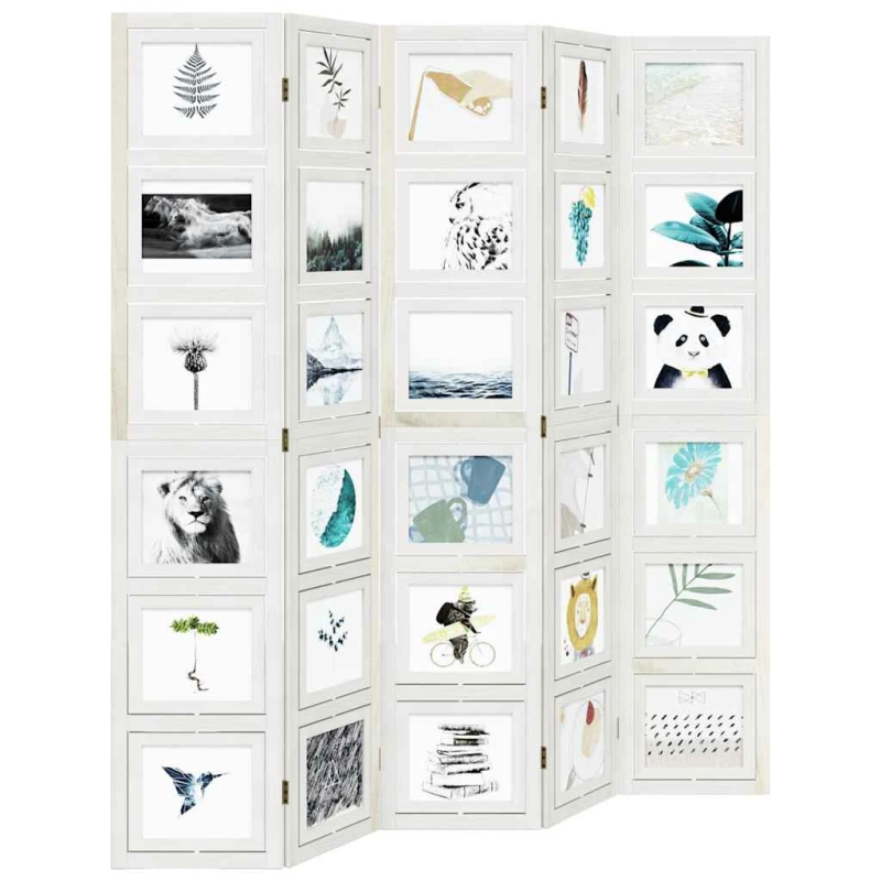 vidaXL 5-paneļu istabas aizslietnis, balts, paulonijas masīvkoks