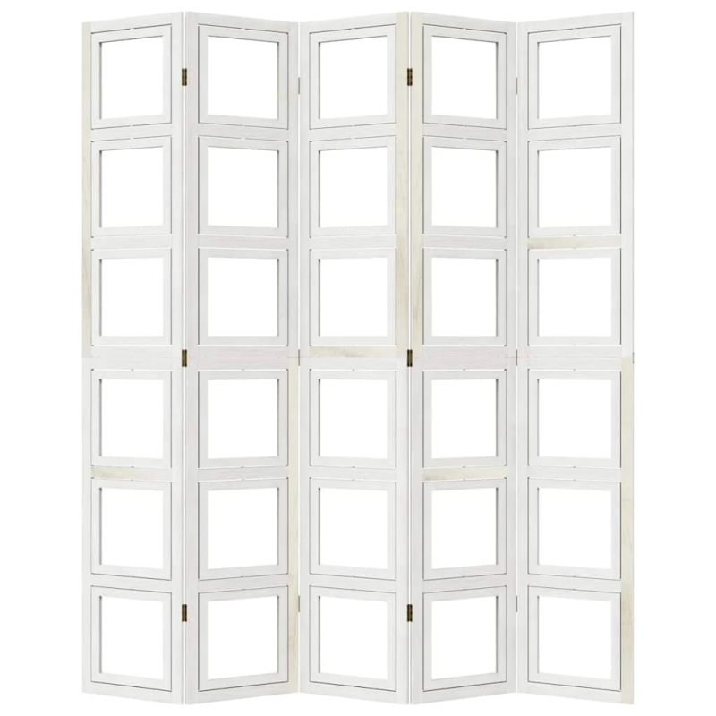 vidaXL 5-paneļu istabas aizslietnis, balts, paulonijas masīvkoks