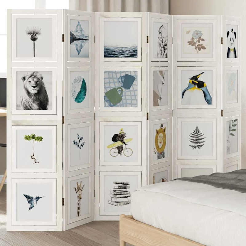 vidaXL 6-paneļu istabas aizslietnis, balts, paulonijas masīvkoks