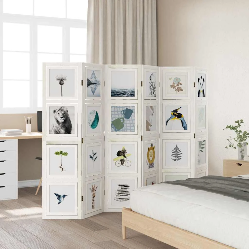 vidaXL 6-paneļu istabas aizslietnis, balts, paulonijas masīvkoks