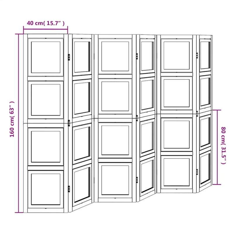 vidaXL 6-paneļu istabas aizslietnis, balts, paulonijas masīvkoks