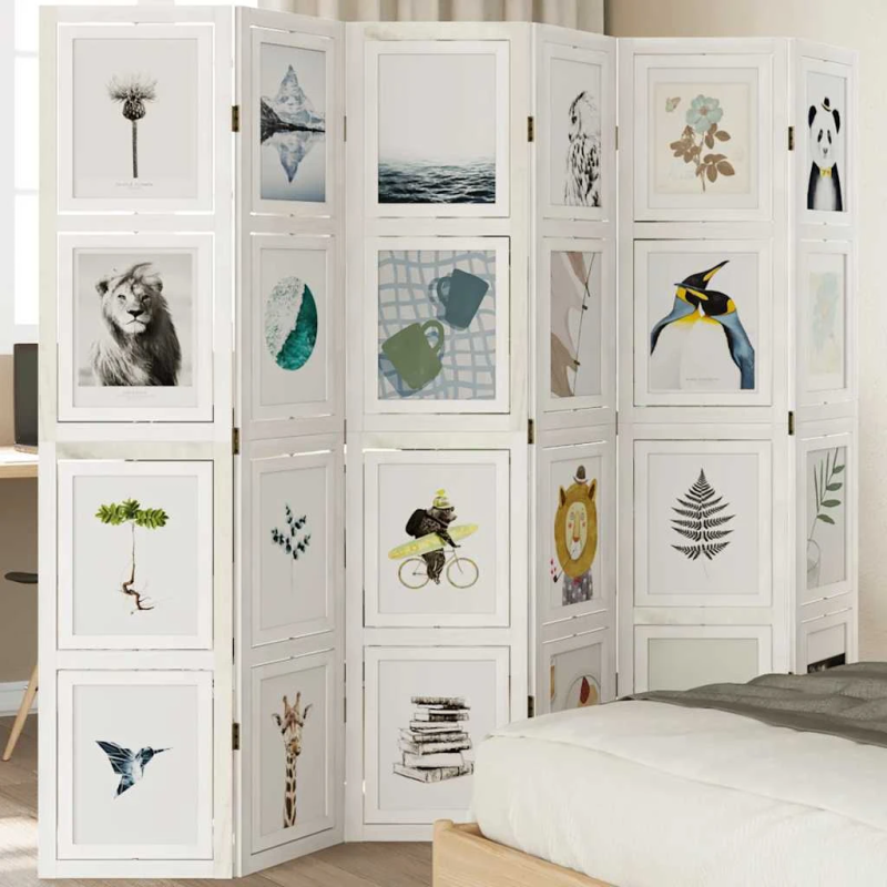 vidaXL 6-paneļu istabas aizslietnis, balts, paulonijas masīvkoks