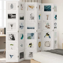 vidaXL 6-paneļu istabas aizslietnis, balts, paulonijas masīvkoks