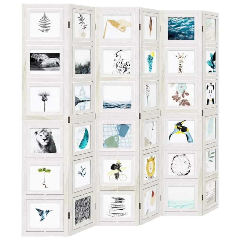 vidaXL 6-paneļu istabas aizslietnis, balts, paulonijas masīvkoks