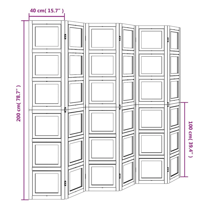 vidaXL 6-paneļu istabas aizslietnis, balts, paulonijas masīvkoks