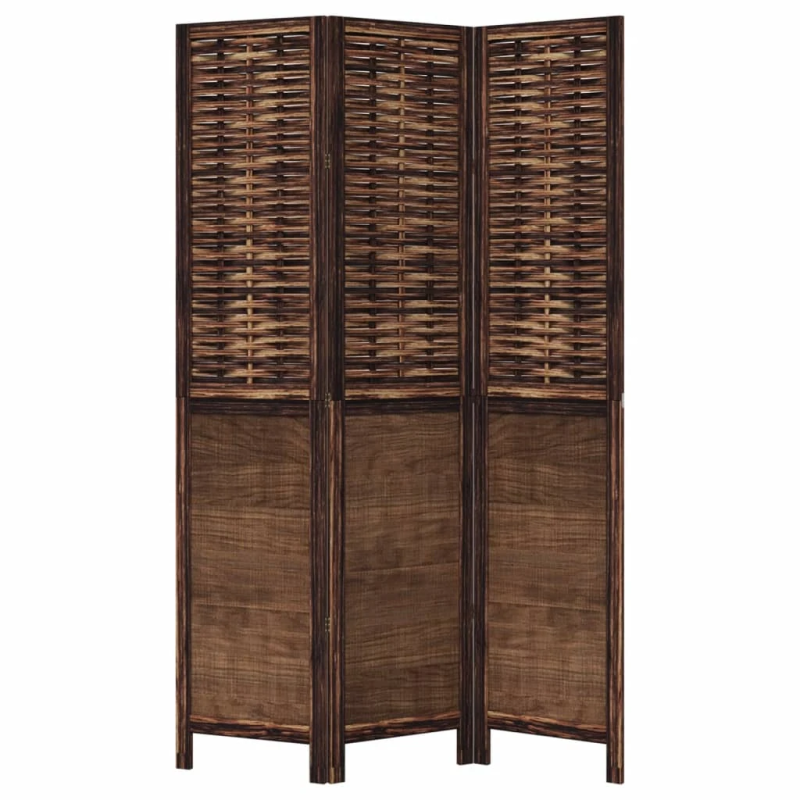 vidaXL 3-paneļu istabas aizslietnis, tumši brūns, paulonijas masīvkoks