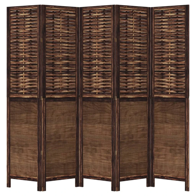 vidaXL 5-paneļu istabas aizslietnis, tumši brūns, paulonijas masīvkoks