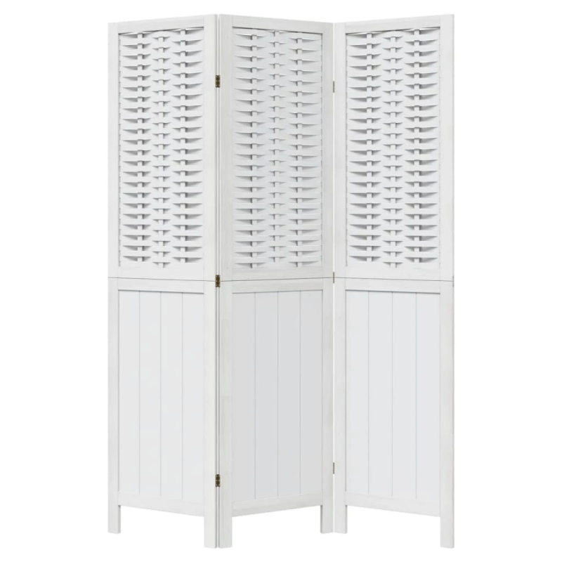 vidaXL 3-paneļu istabas aizslietnis, balts, paulonijas masīvkoks