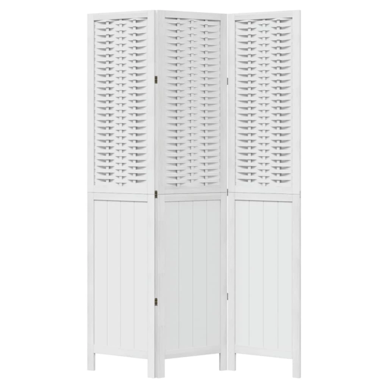 vidaXL 3-paneļu istabas aizslietnis, balts, paulonijas masīvkoks