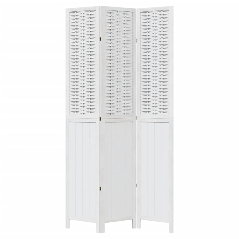 vidaXL 3-paneļu istabas aizslietnis, balts, paulonijas masīvkoks